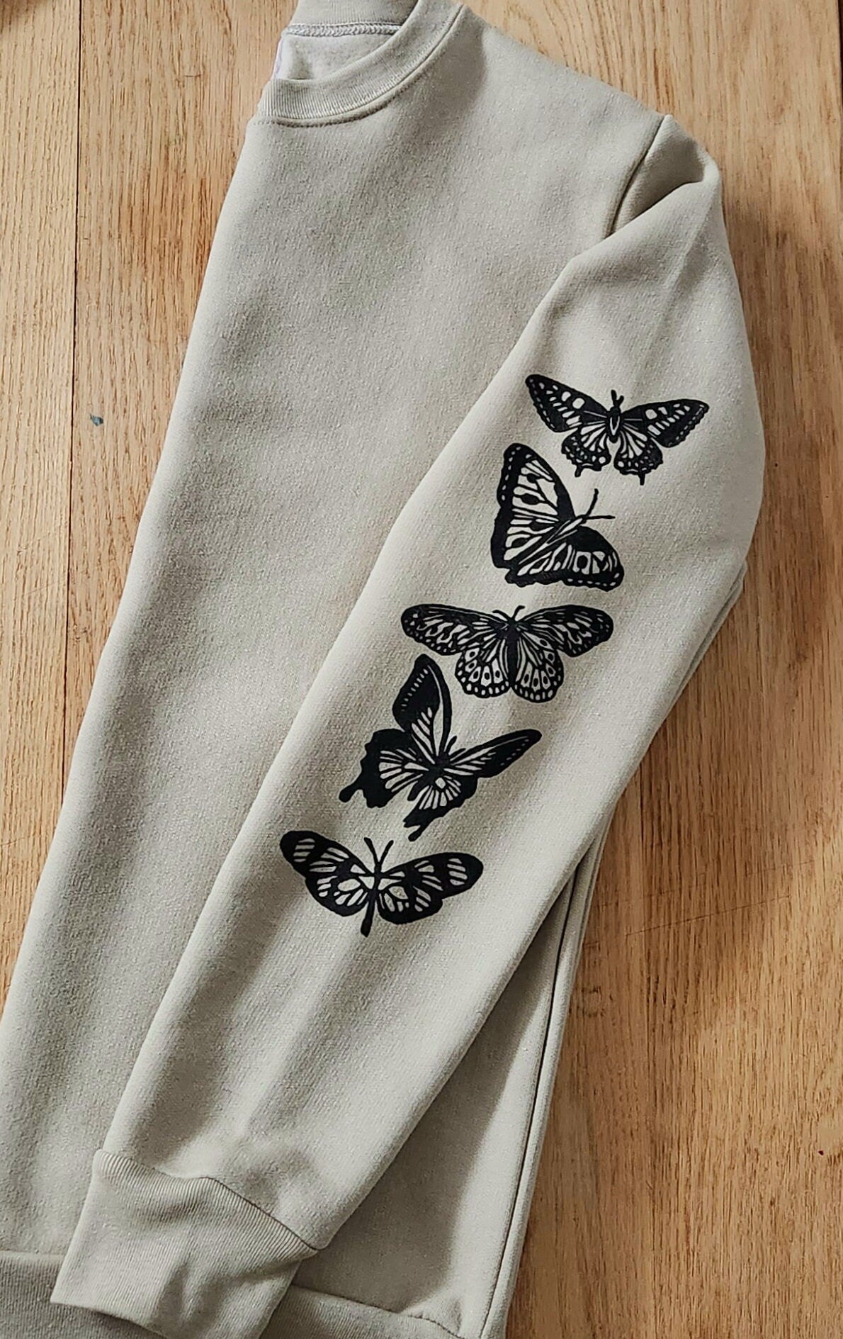 Butterfly sleeve print sweatshirt, hand printed unisex crewneck, butterflies print design, block print soft cute jumper, ethical fashion