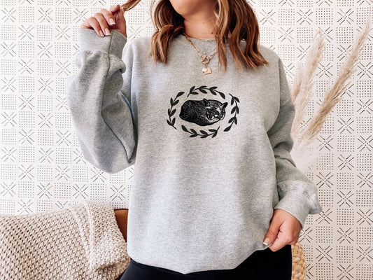 Fox sweatshirt, unisex hand printed crewneck, block printed fox and fern illustration, forest theme jumper, spring clothing, ethical fashion