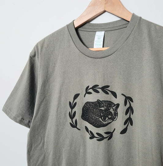 Fox with fern t-shirt, UNISEX hand printed tee, block print forest theme, hand stamped cottagecore illustration, spring ethical fashion