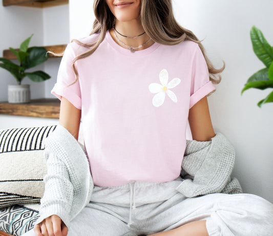 Daisy flower t-shirt, UNISEX floral theme hand printed tshirt, block print flower tee, linocut illustration, ethical spring summer fashion