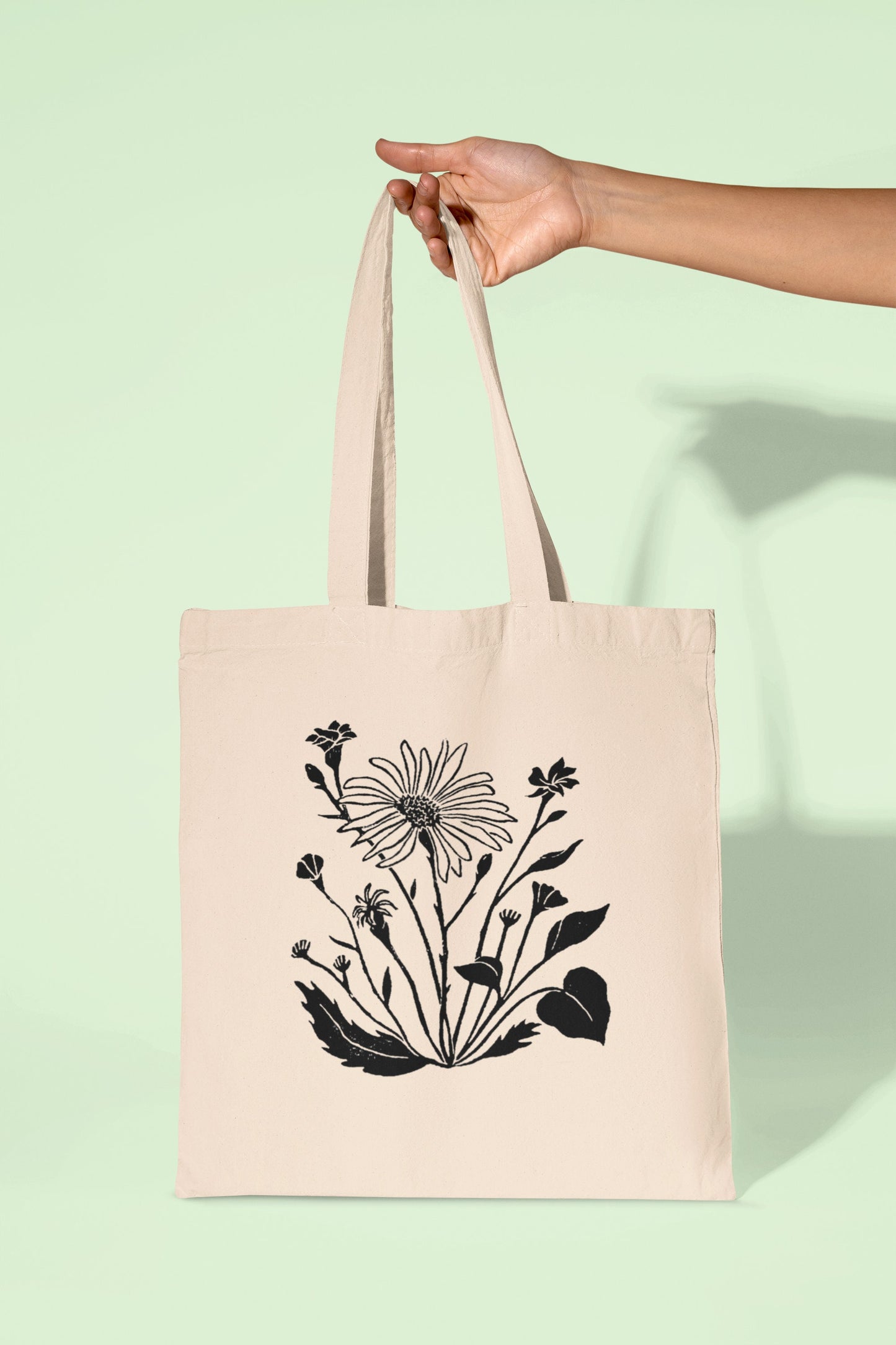 Custom linoprint tote bag, hand printed canvas tote, natural cotton tote bag, block print summer totebag, cute shopping bag, floral tote bag