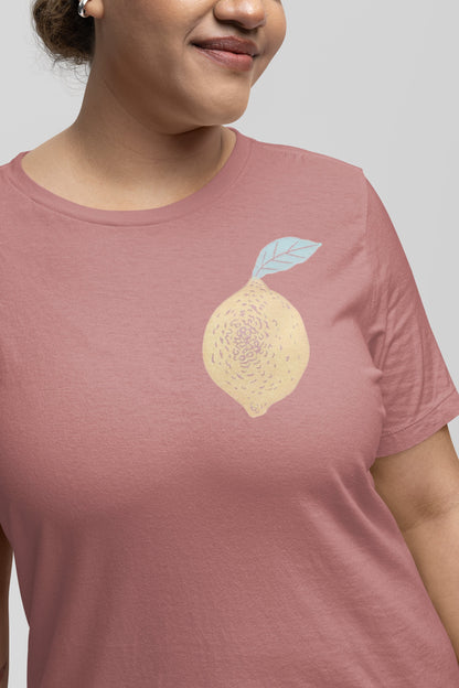 T-shirt citron, tee-shirt aux fruits unisexe imprimé à la main, t-shirt unique aux agrumes imprimés en bloc, chemise linocut printemps été douce, mode éthique