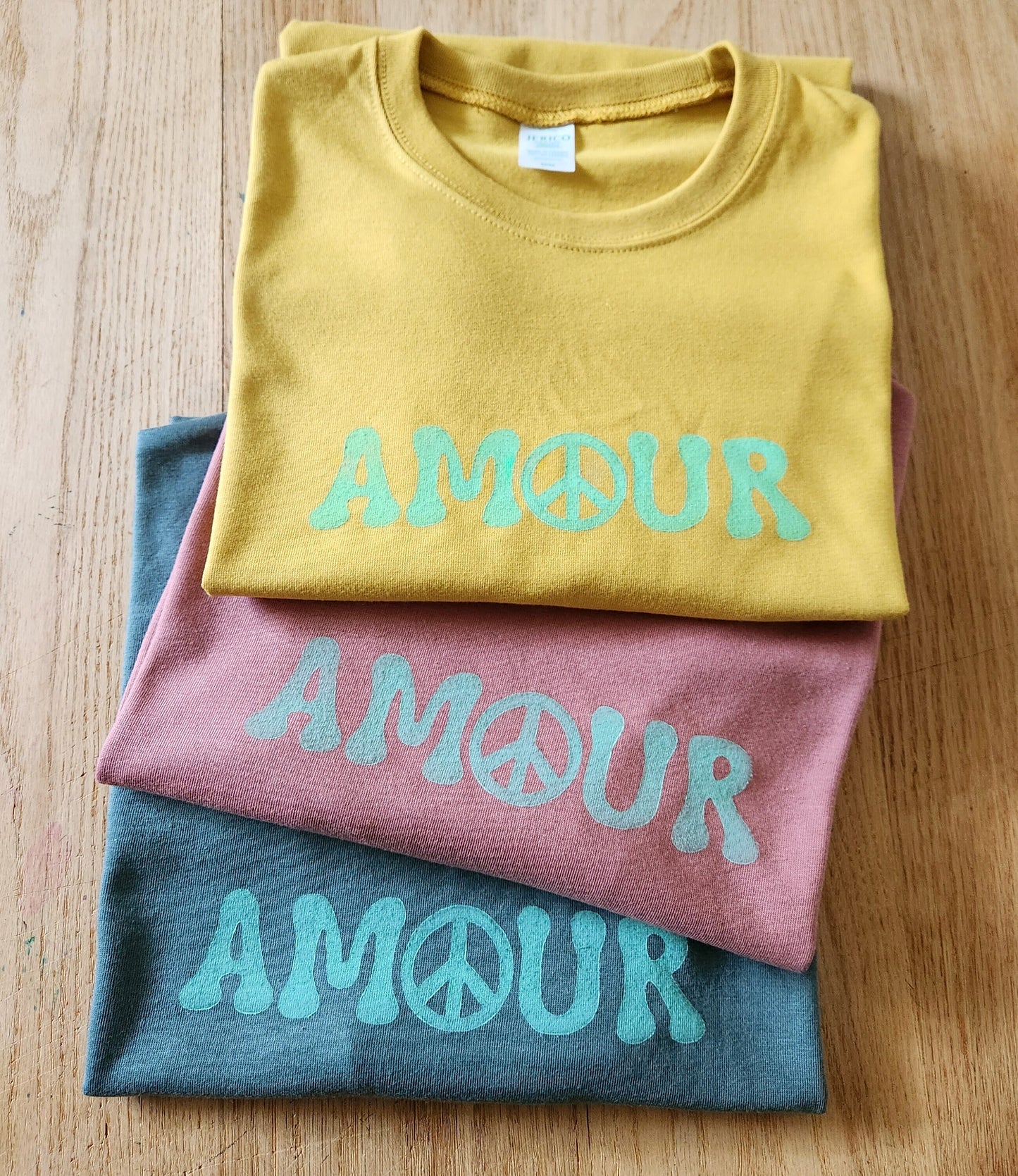 Amour t-shirt, hand printed love UNISEX tshirt, peace and love graphic print tee, minimalist block print design, ethical summer fashion