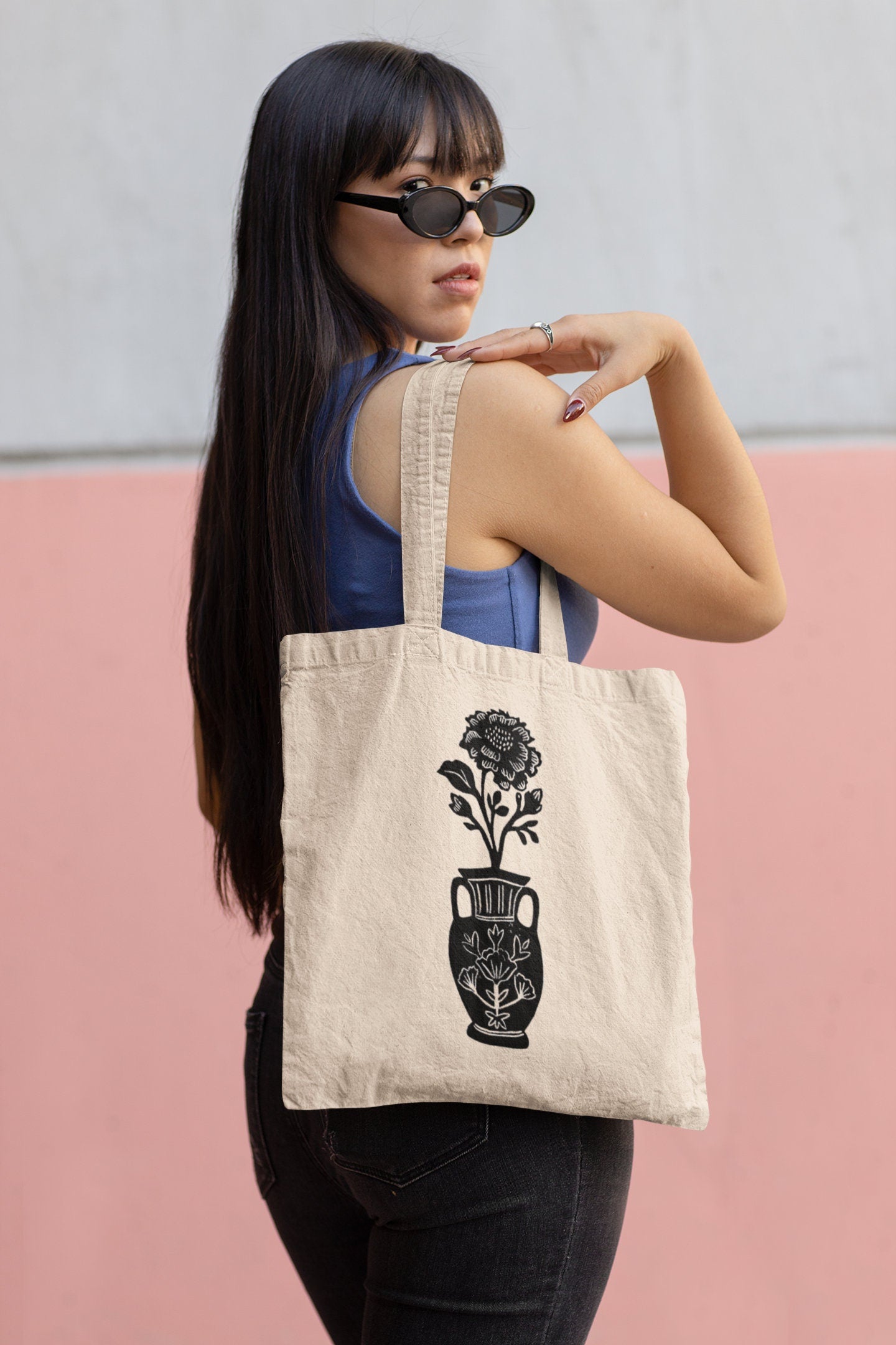 Custom linoprint tote bag, hand printed canvas tote, natural cotton tote bag, block print summer totebag, cute shopping bag, floral tote bag