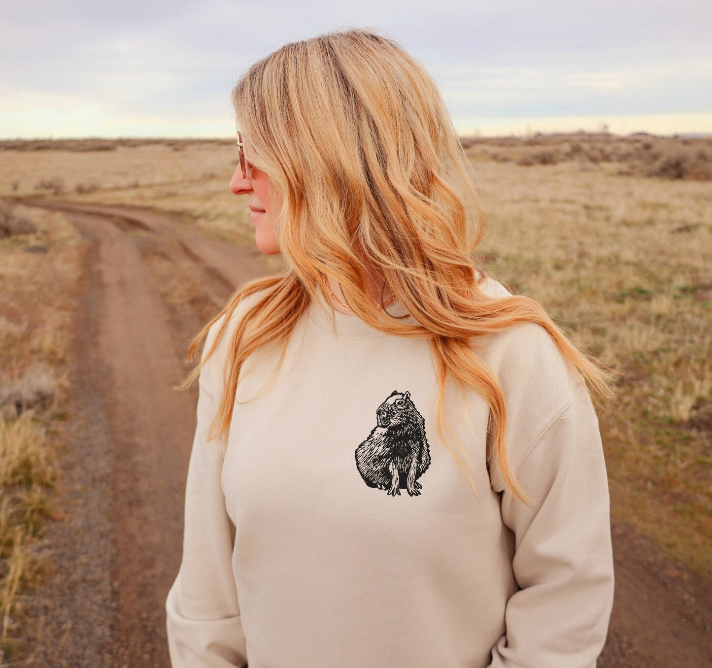 Capybara sweatshirt, unisex hand printed crewneck, block printed animal illustration, soft cute jumper, fall clothing, ethical fashion