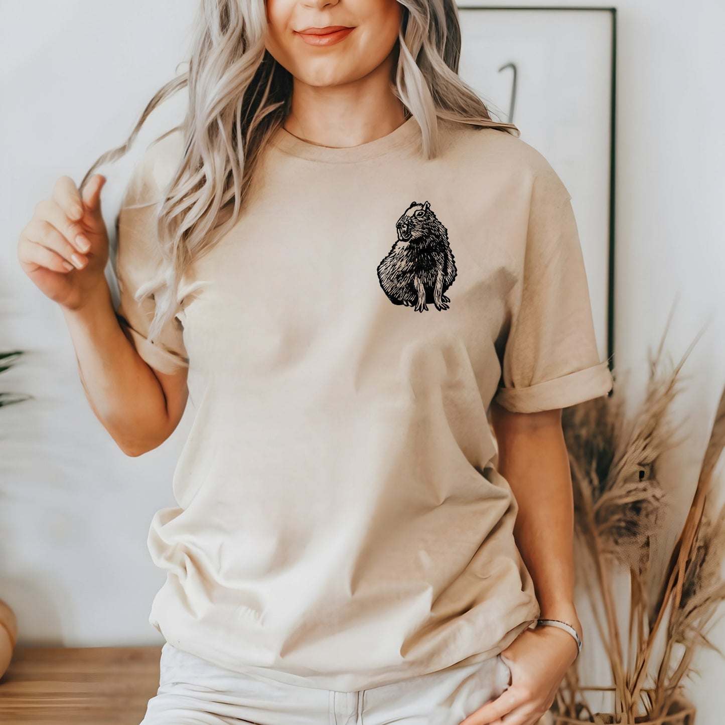 Capybara t-shirt, UNISEX hand printed tshirt, block print tee, hand stamped cute animal illustration, summer clothing, ethical fashion