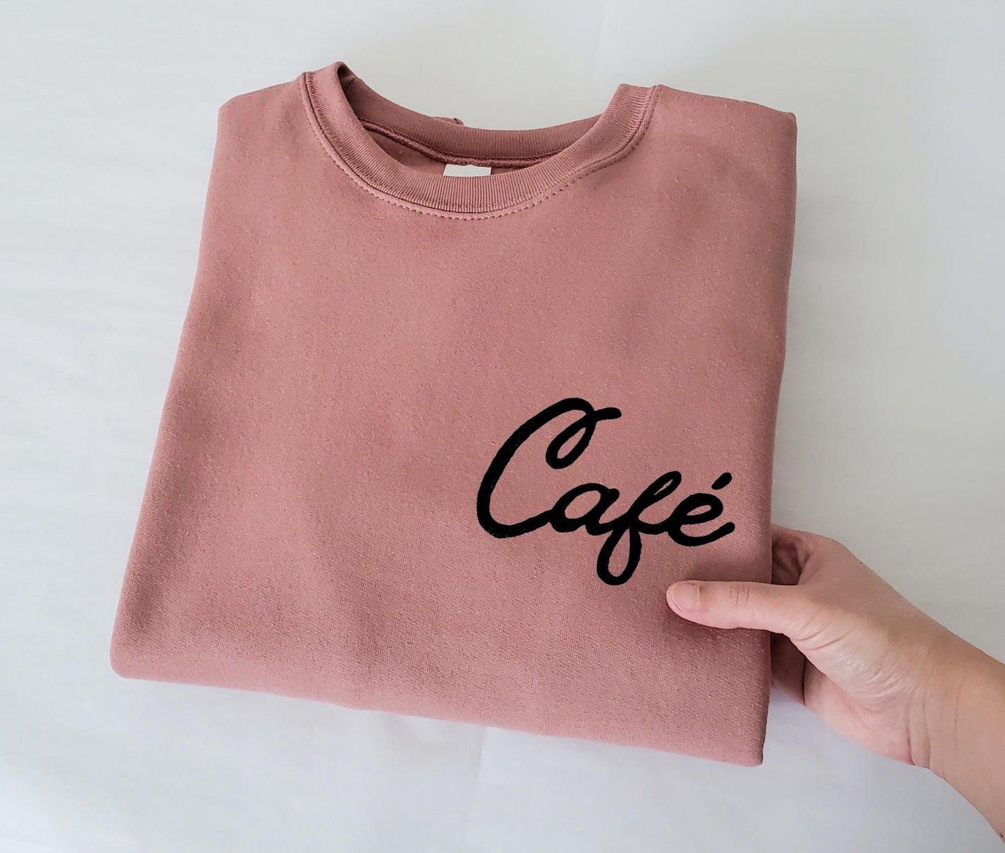 Café sweatshirt, unisex hand printed sweater, coffee minimalist crewneck, coffee lover gift, block print calligraphy, ethical fall fashion