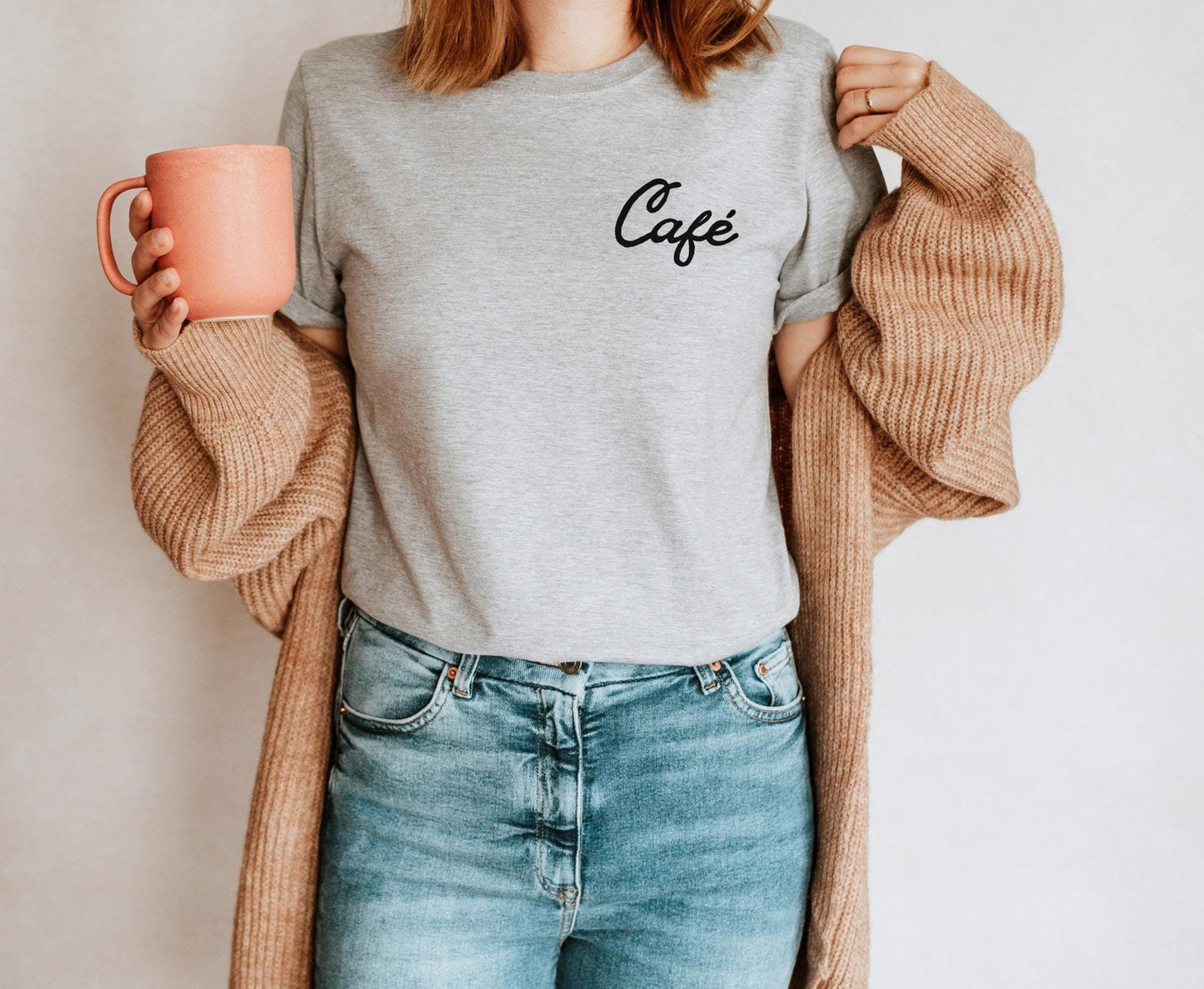 Café t-shirt, hand printed unisex graphic tee, unique block print minimalist coffee lover shirt,  calligraphy linocut shirt, ethical fashion