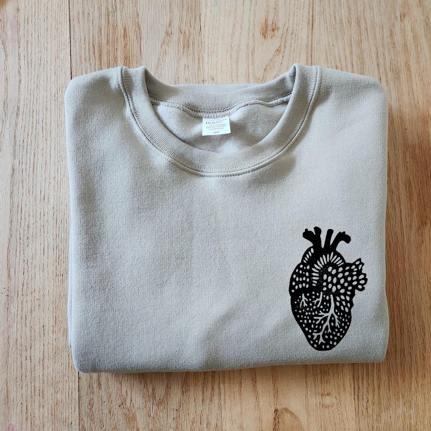 Anatomical heart sweatshirt, unisex hand printed heart crewneck, block printed illustration, soft jumper, fall clothing, ethical fashion