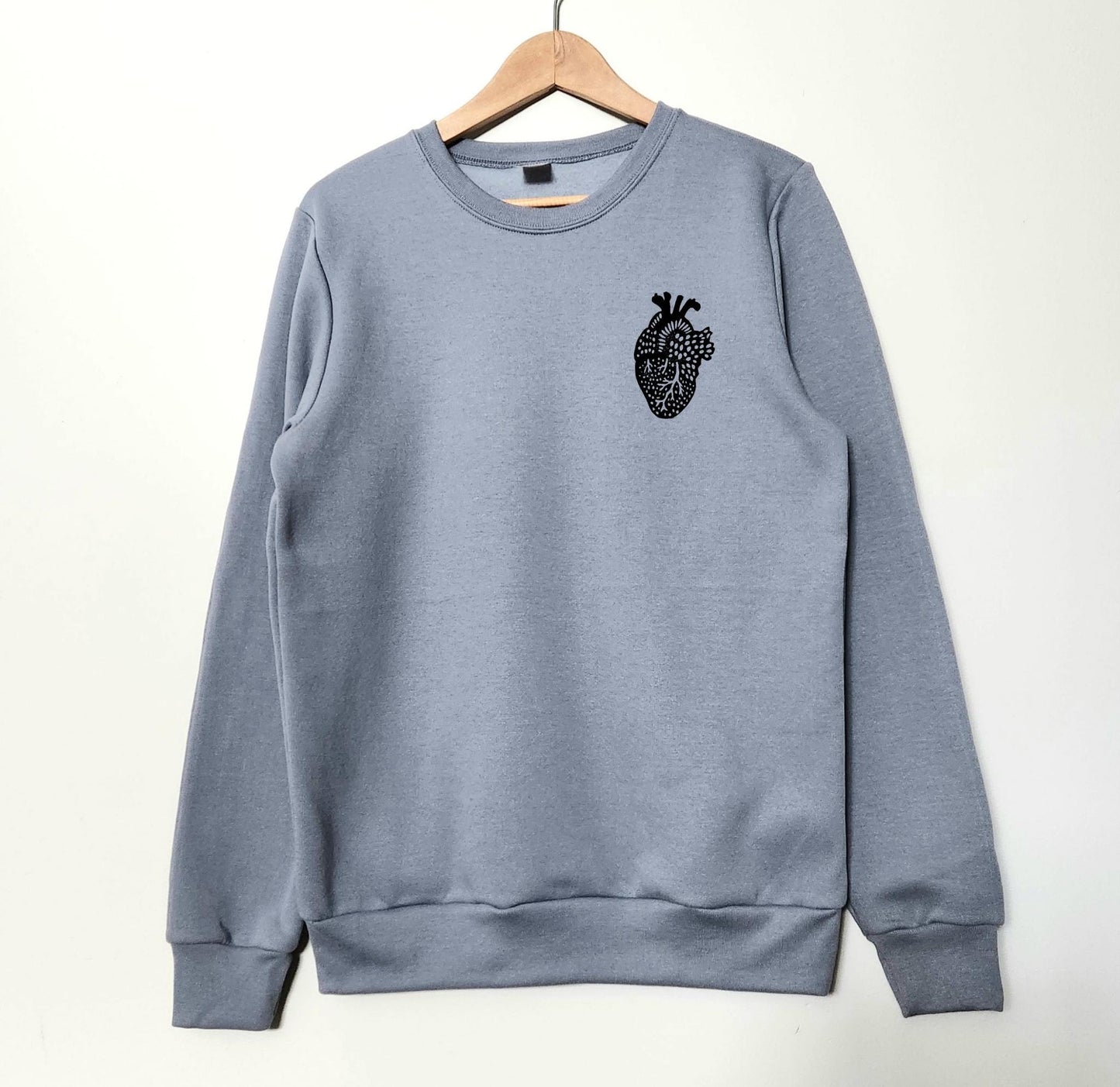 Anatomical heart sweatshirt, unisex hand printed heart crewneck, block printed illustration, soft jumper, fall clothing, ethical fashion