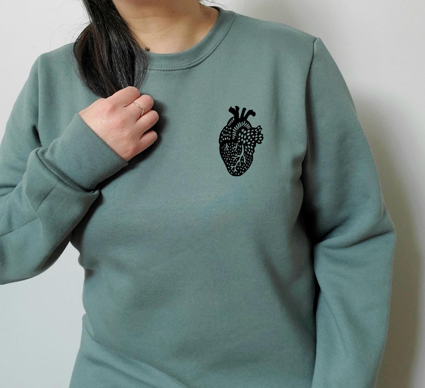 Anatomical heart sweatshirt, unisex hand printed heart crewneck, block printed illustration, soft jumper, fall clothing, ethical fashion