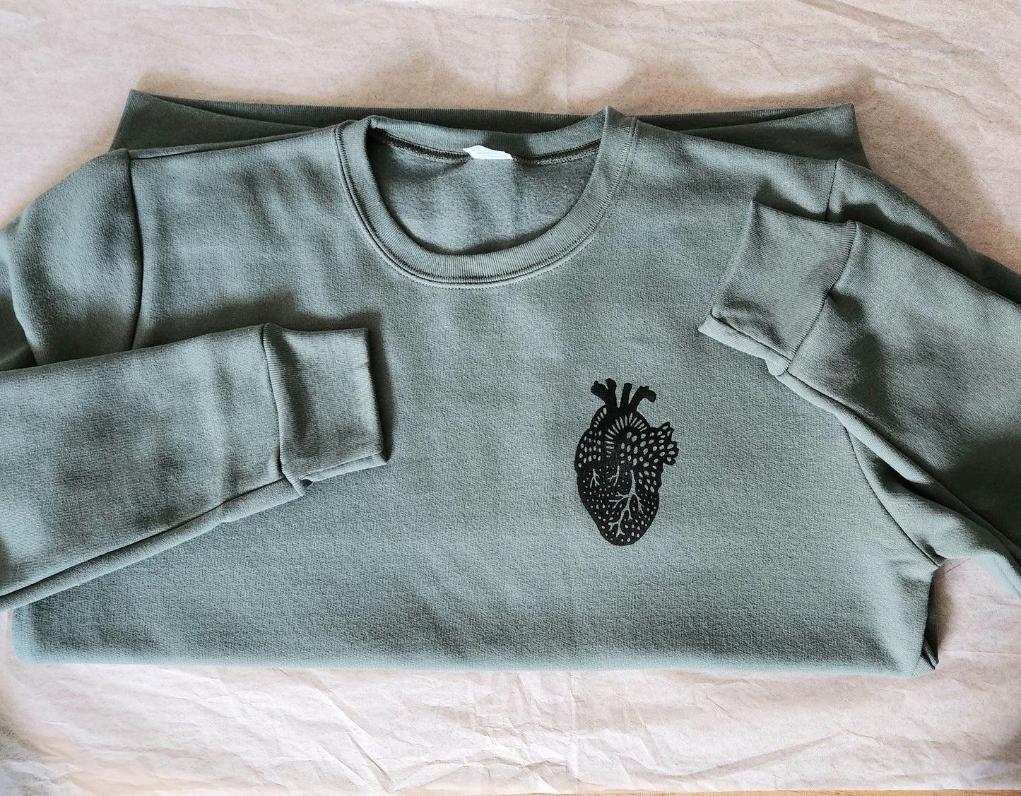 Anatomical heart sweatshirt, unisex hand printed heart crewneck, block printed illustration, soft jumper, fall clothing, ethical fashion