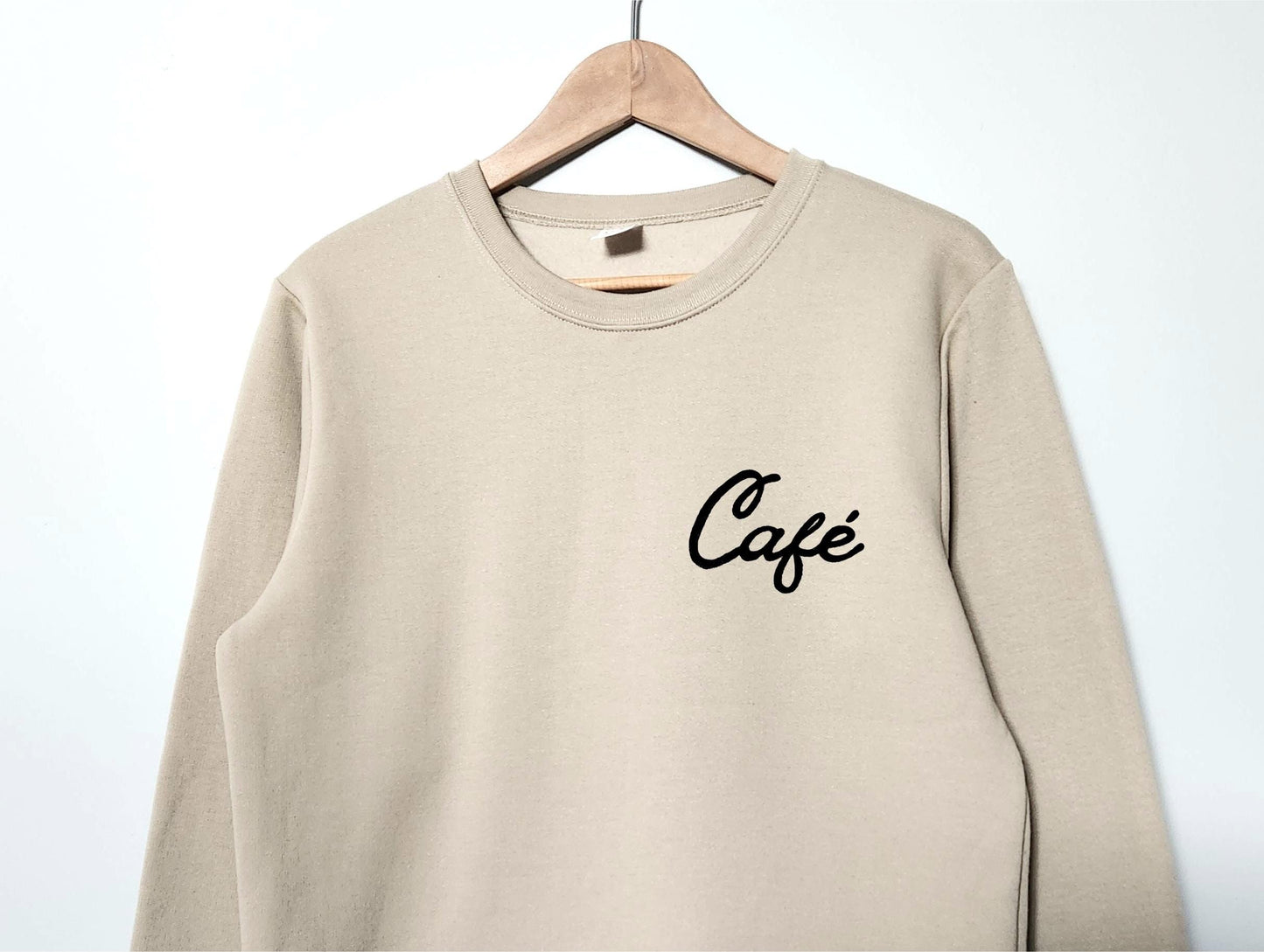 Café sweatshirt, unisex hand printed sweater, coffee minimalist crewneck, coffee lover gift, block print calligraphy, ethical fall fashion