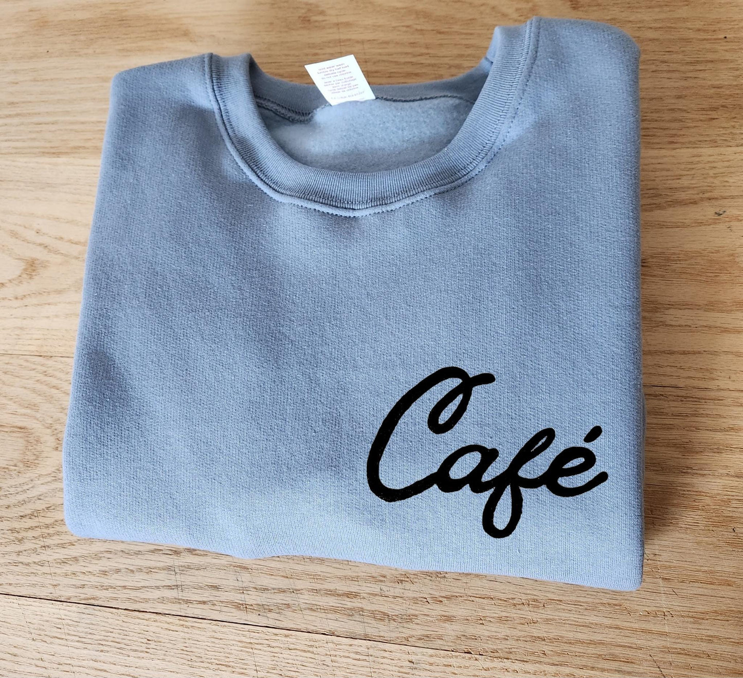 Café sweatshirt, unisex hand printed sweater, coffee minimalist crewneck, coffee lover gift, block print calligraphy, ethical fall fashion