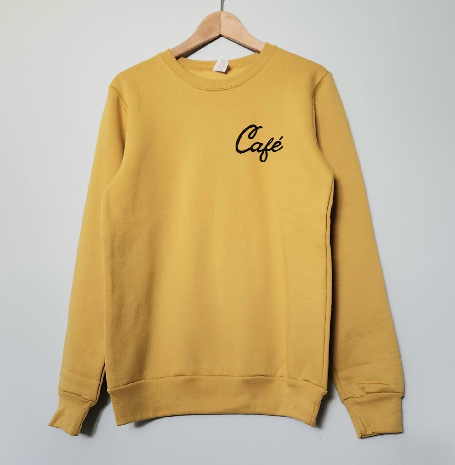 Café sweatshirt, unisex hand printed sweater, coffee minimalist crewneck, coffee lover gift, block print calligraphy, ethical fall fashion