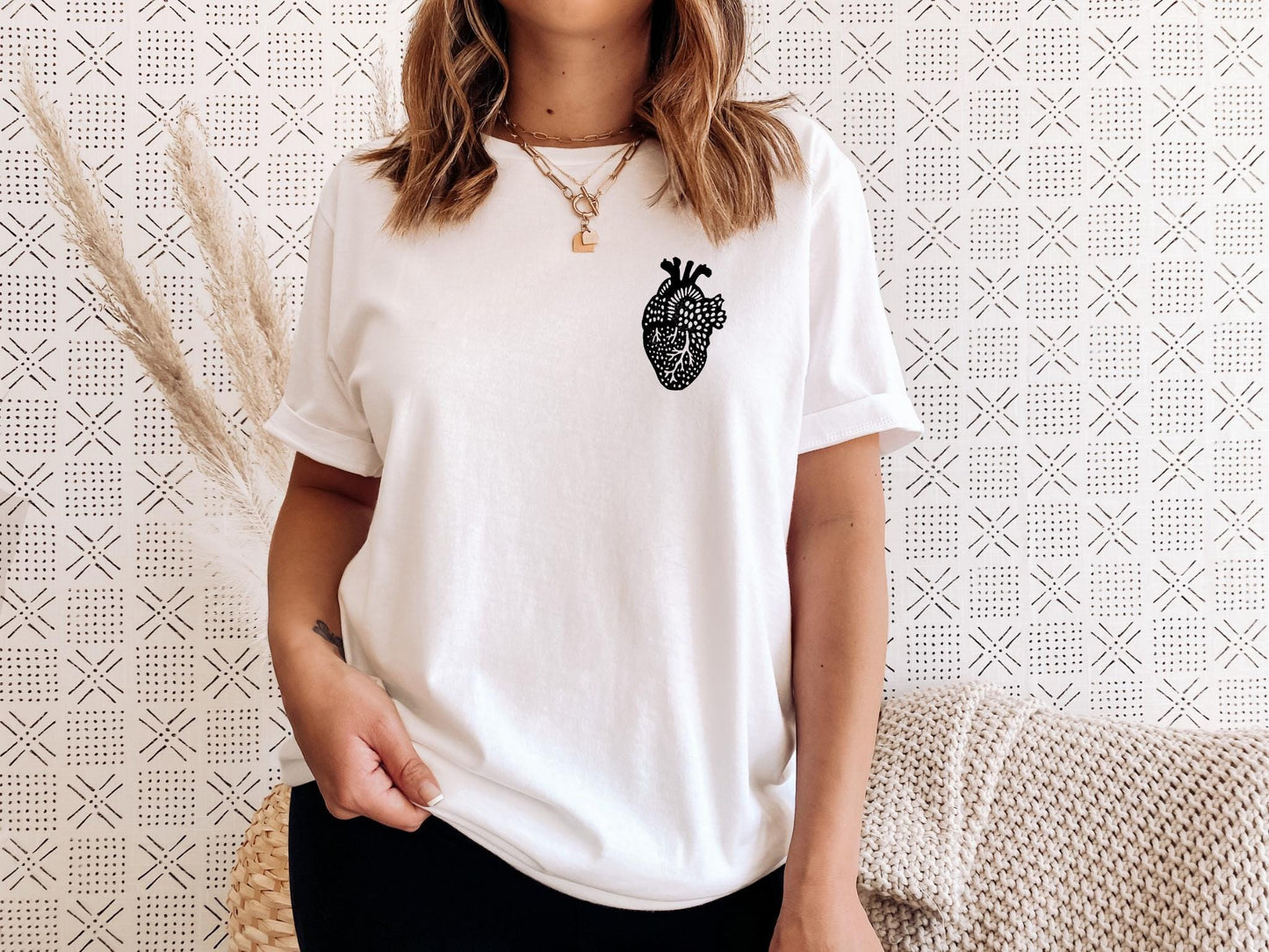 Anatomical heart t-shirt, UNISEX hand printed tshirt, block print heart tee, hand stamped illustration, ethical fall fashion